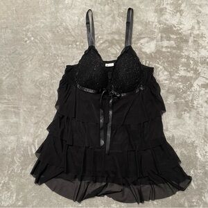 Enchanted Black Ruffled Lingerie Babydoll Chemise Sequins Size 3X